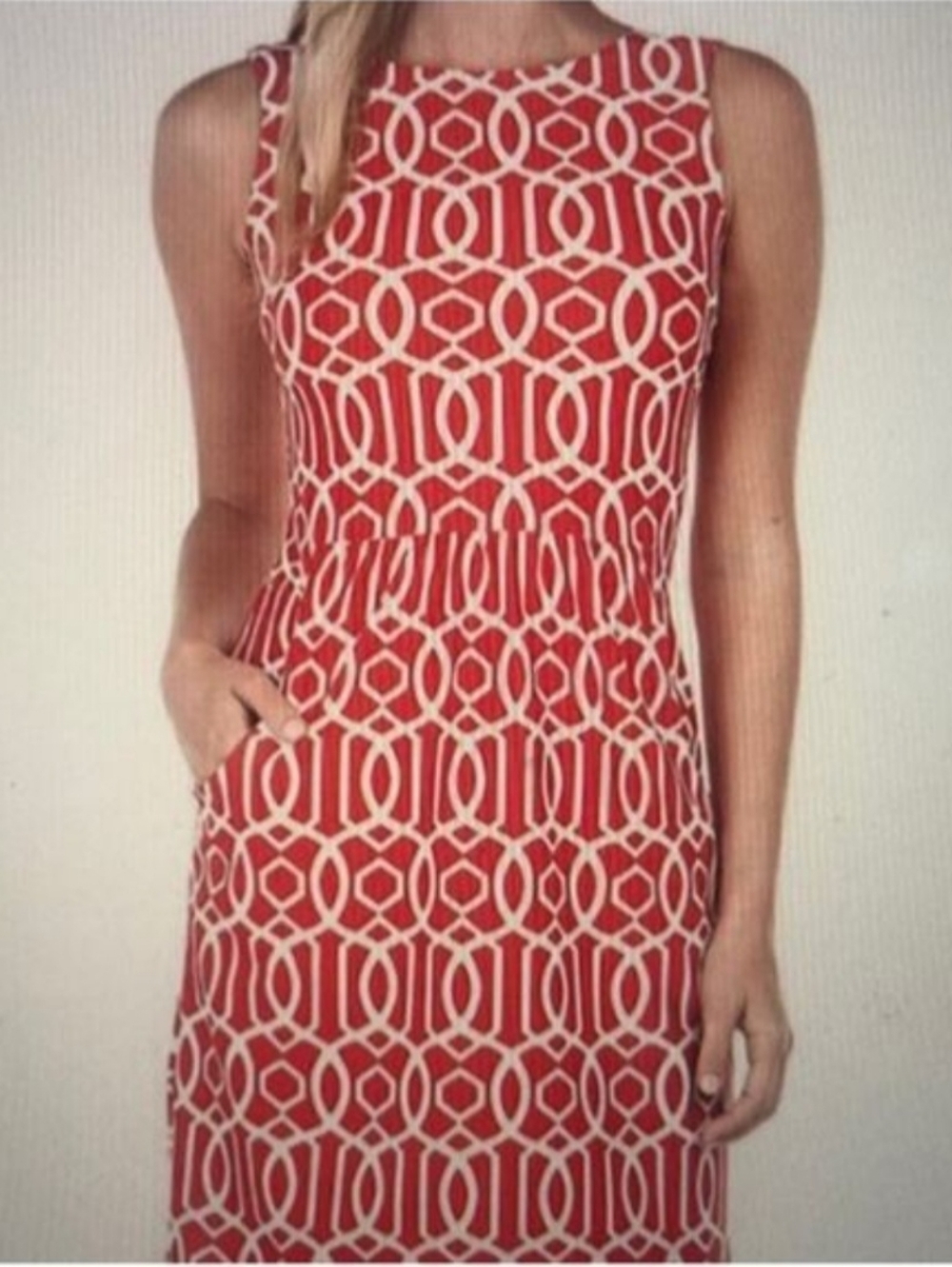 Jude Connally Mary Pat Sleeveless Red Geometric Print Shift Dress